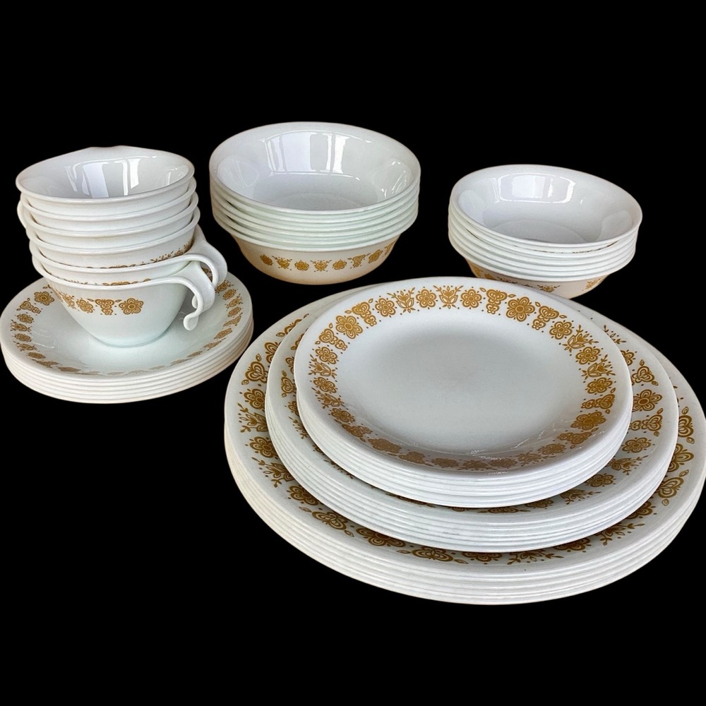 CORELLE | 6 Settings, 42 Pieces of Butterfly Gold Vintage Dishes